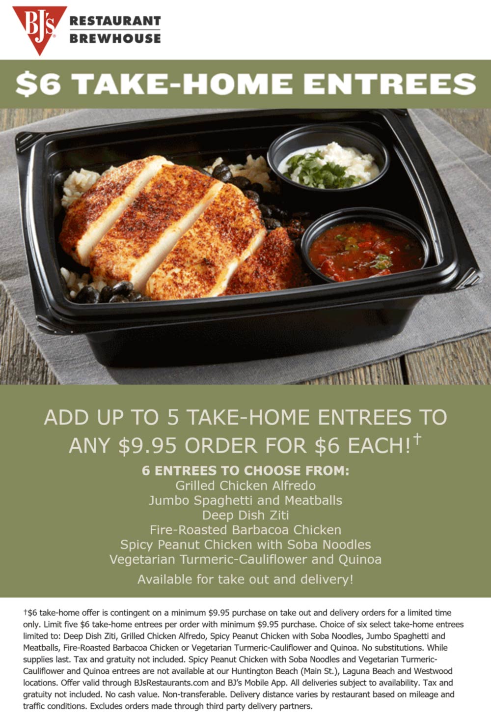 BJs Restaurant restaurants Coupon  $6 take home entrees at BJs Restaurant brewhouse #bjsrestaurant 
