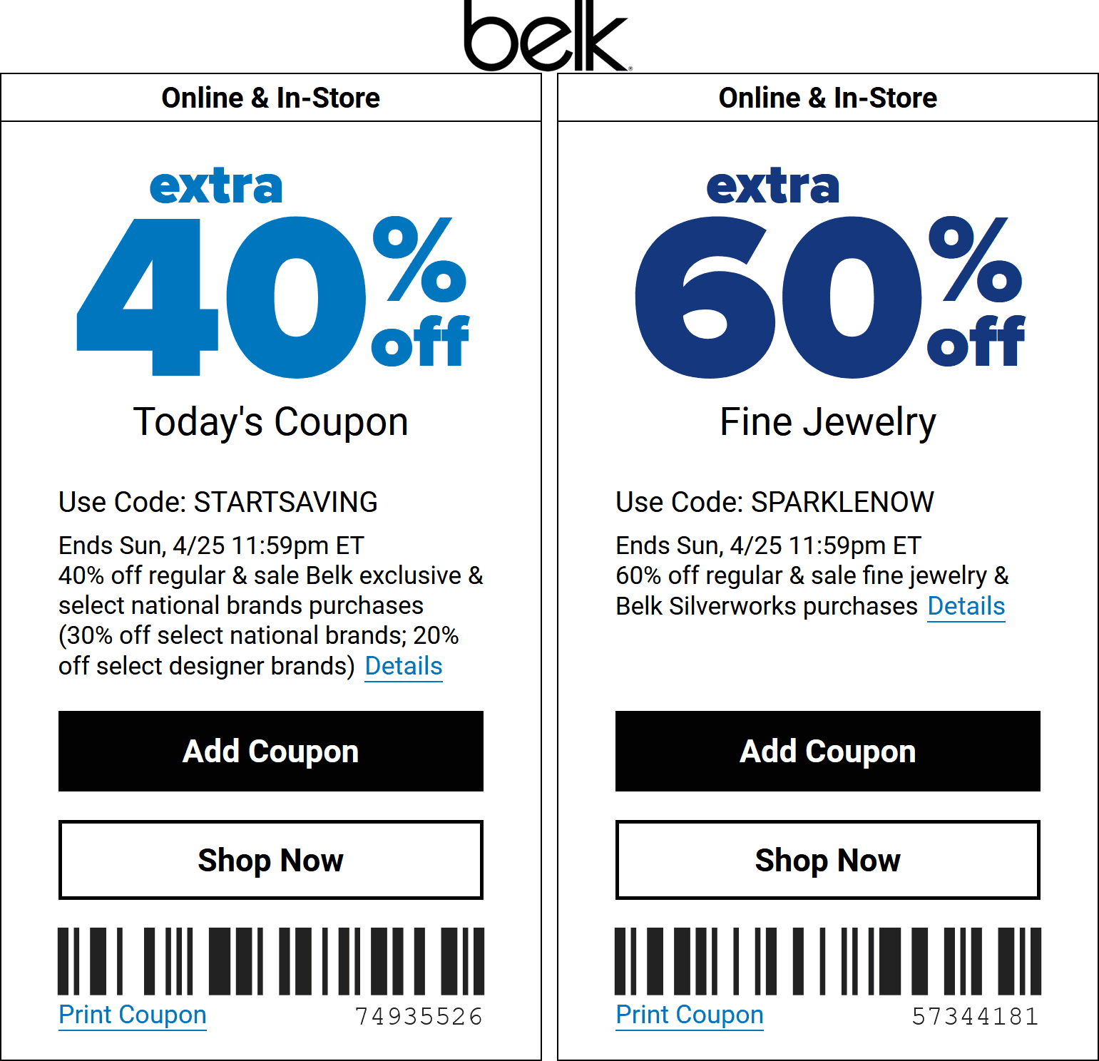 3for1 women tees + extra 40 off at Belk, or online via promo code