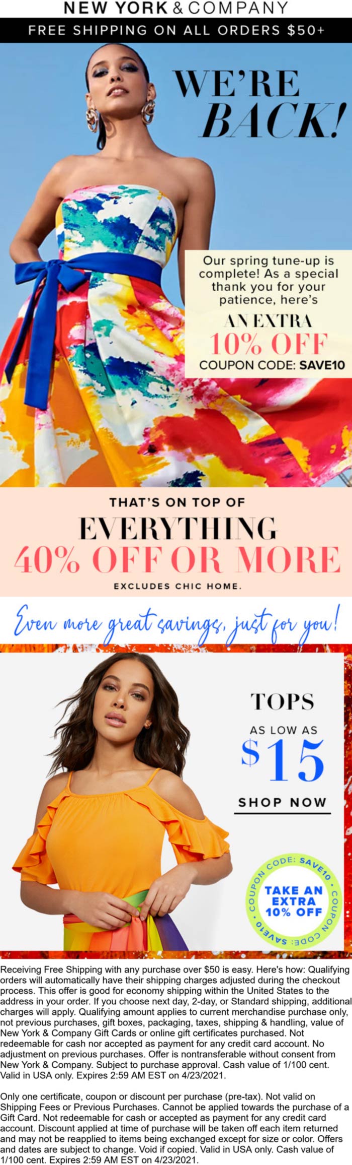 50 off everything today at New York & Company via promo code SAVE10 