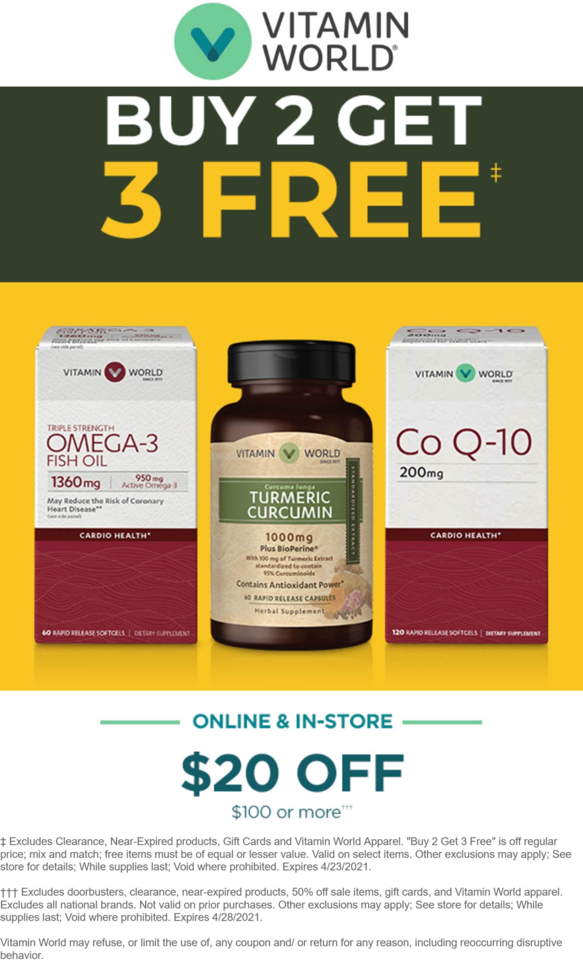 5for2 + 20 off 100 at Vitamin World, or online via promo code