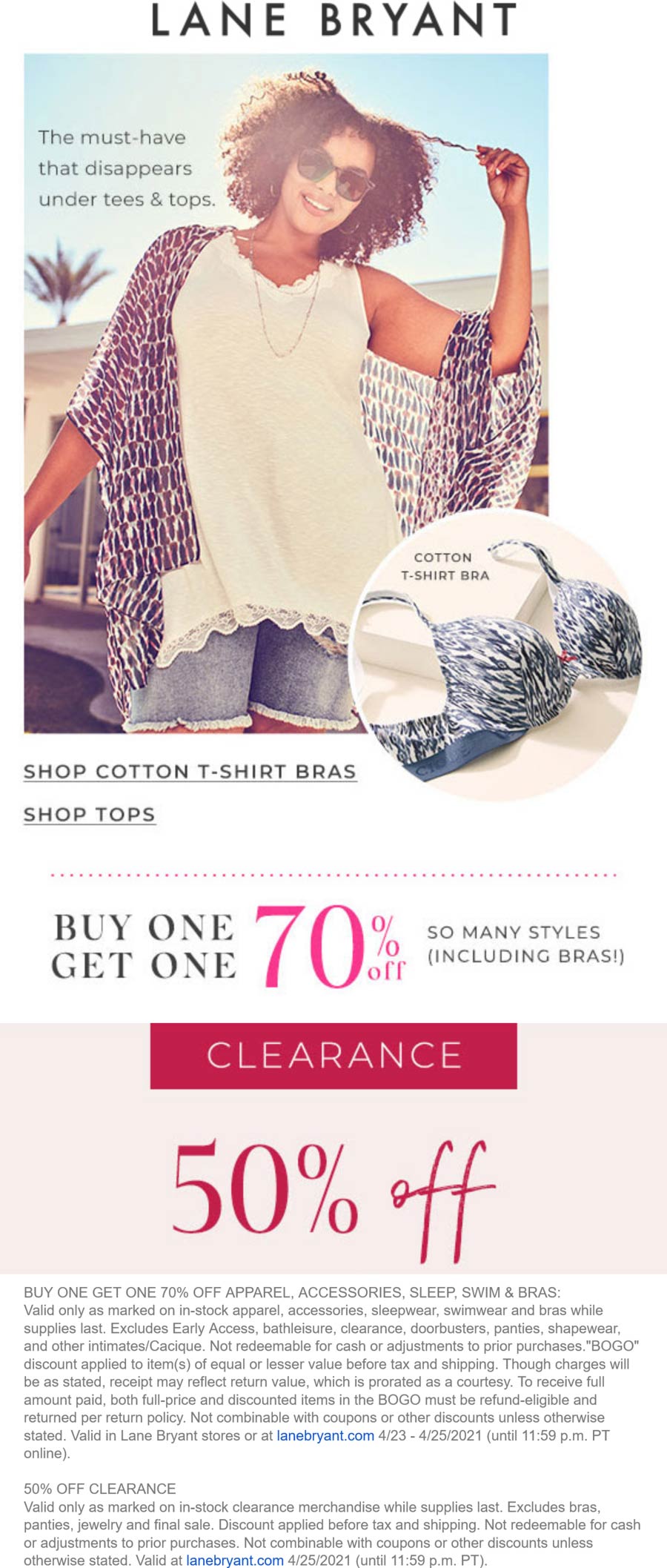 Lane Bryant stores Coupon  Second item 70% off + 50% off clearance today at Lane Bryant, ditto online #lanebryant 