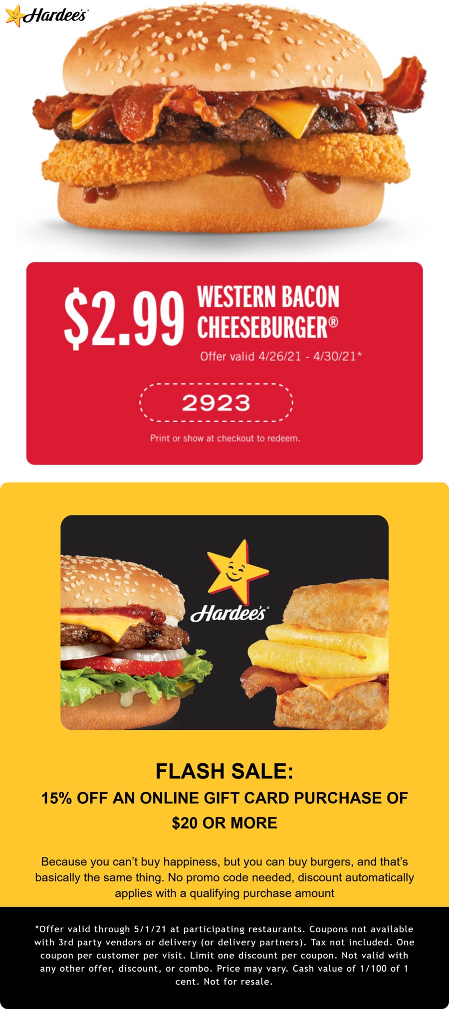 [July, 2021] 3 western bacon cheeseburger at Hardees hardees coupon