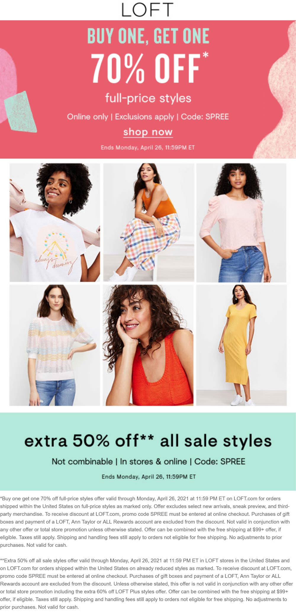 [April, 2022] Extra 50 off sale styles today at LOFT, also online