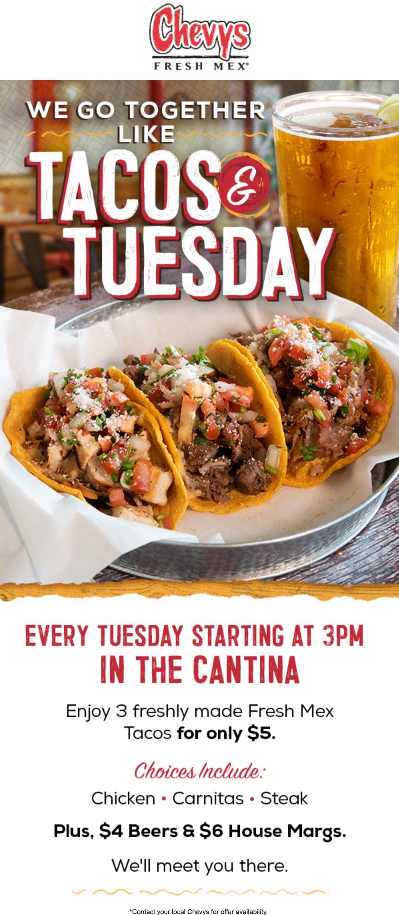 Chevys restaurants Coupon  3 tacos for $5 today at Chevys Fresh Mex restaurants #chevys 