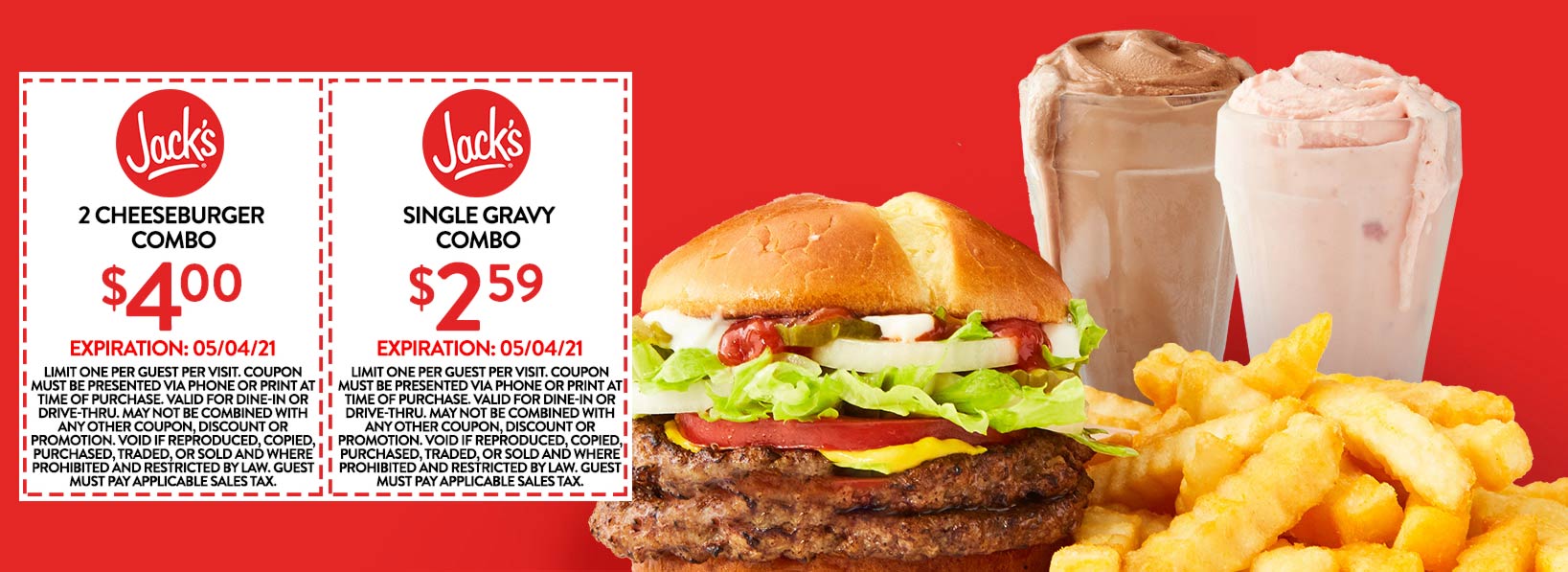 Jacks restaurants Coupon  $4 two cheeseburger combo meal & more at Jacks #jacks 