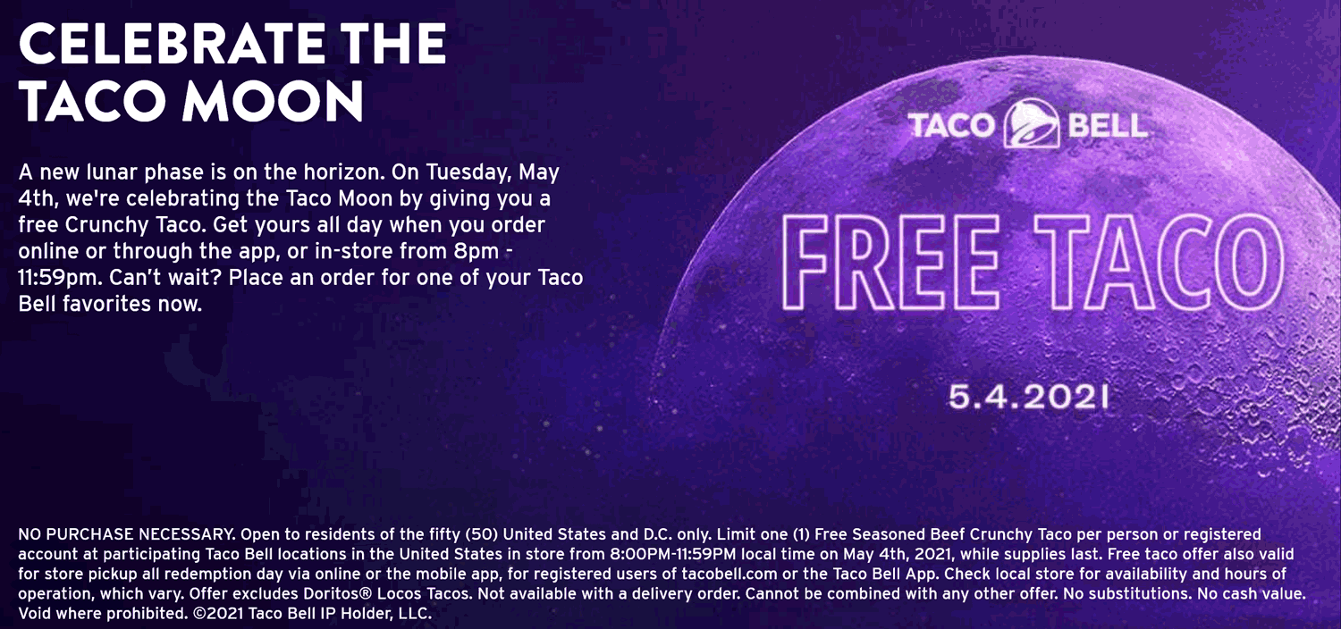 Free taco Tuesday at Taco Bell tacobell The Coupons App®