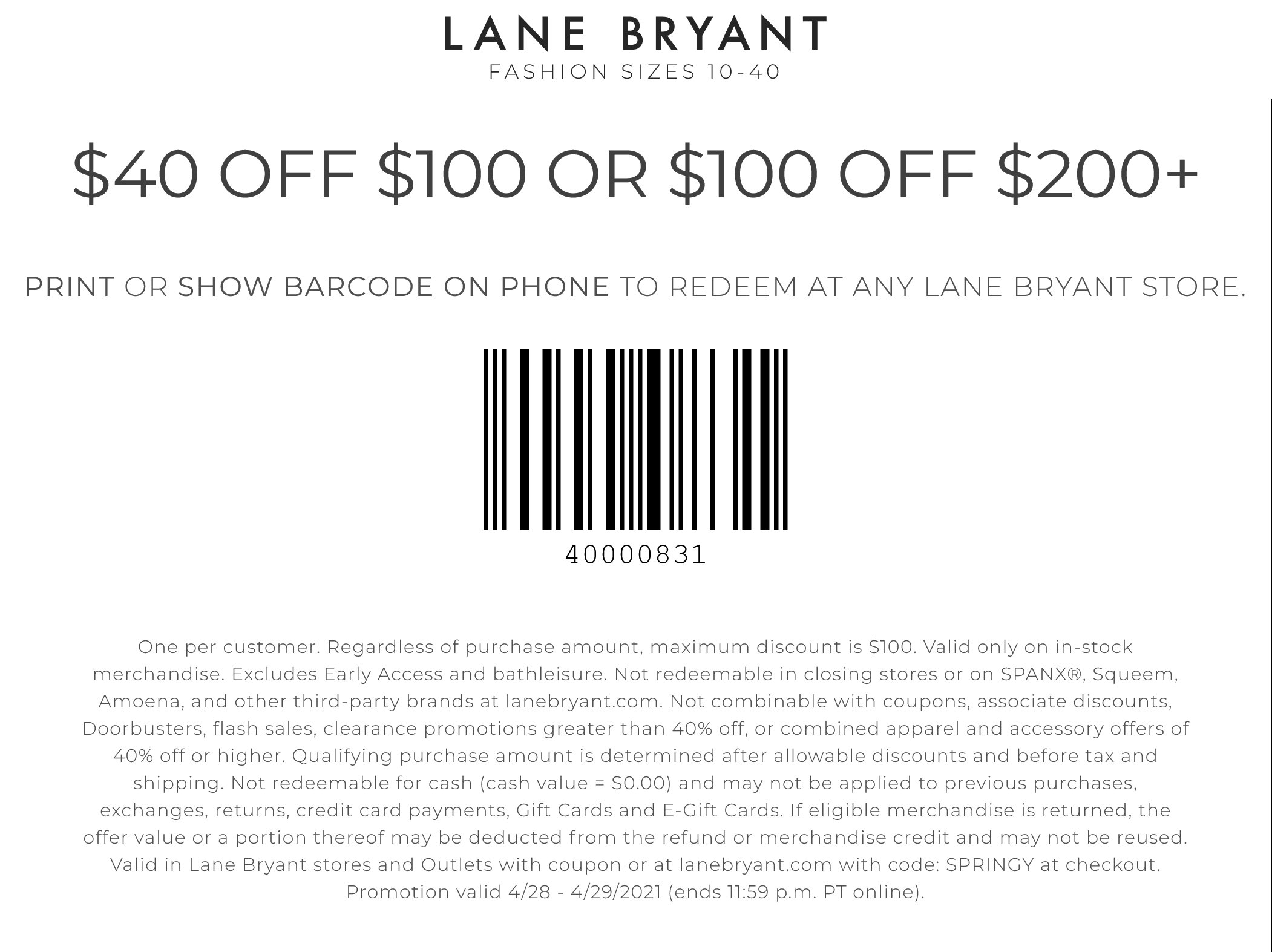 Lane Bryant stores Coupon  $40-$100 off $100+ today at Lane Bryant #lanebryant 