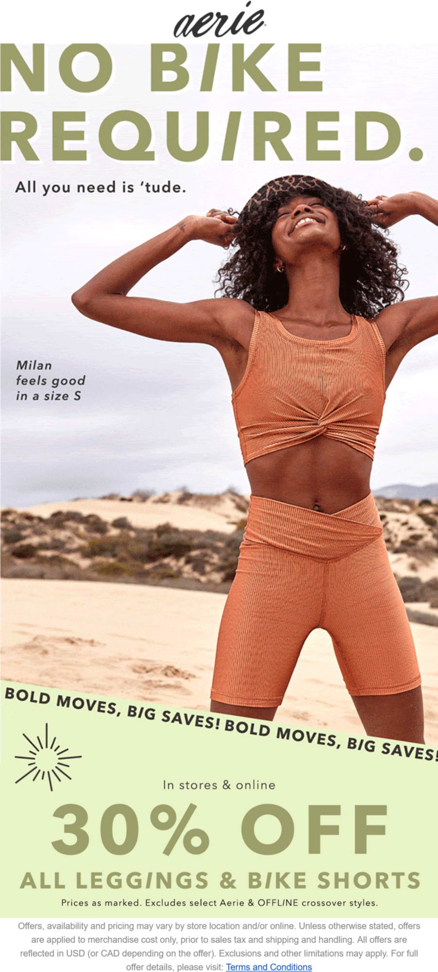 Aerie stores Coupon  30% off all leggings & bike shorts at Aerie, ditto online #aerie 