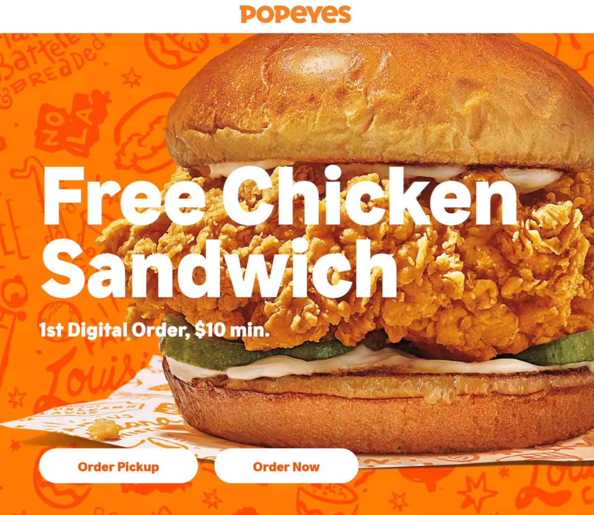 Popeyes restaurants Coupon  Free chicken sandwich with first $10 digitally spent at Popeyes #popeyes 