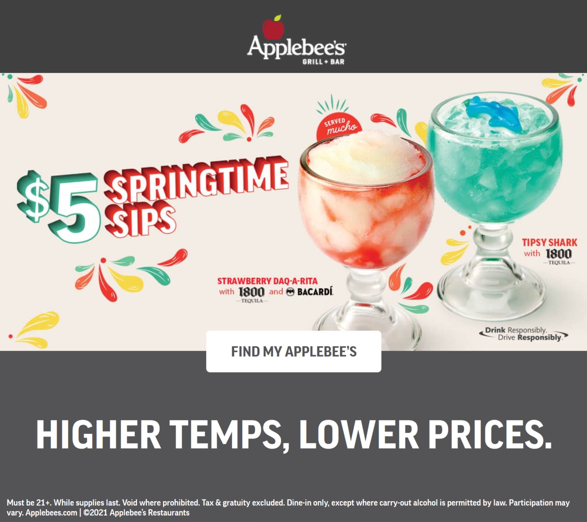 Applebees stores Coupon  $5 top shelf springtime margaritas at Applebees #applebees 