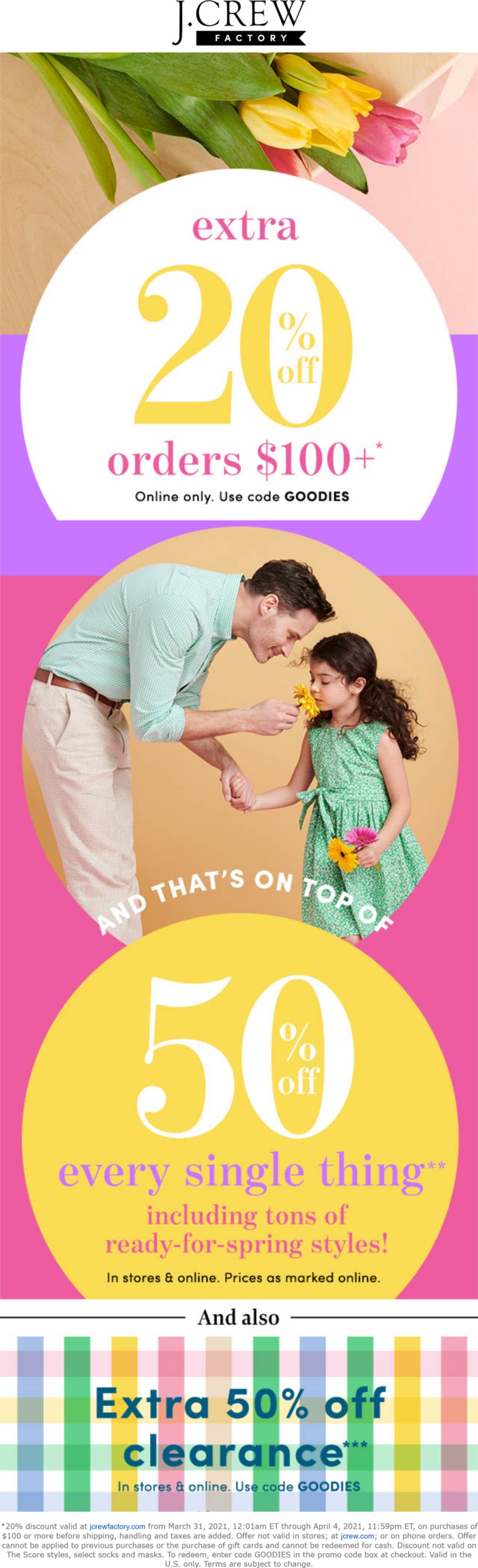 5070 off everything today at J.Crew Factory via promo code GOODIES 