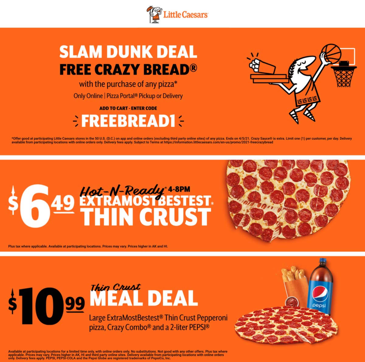 Little Caesars restaurants Coupon  Free crazy bread with any pizza at Little Caesars via promo code FreeBread1 #littlecaesars 