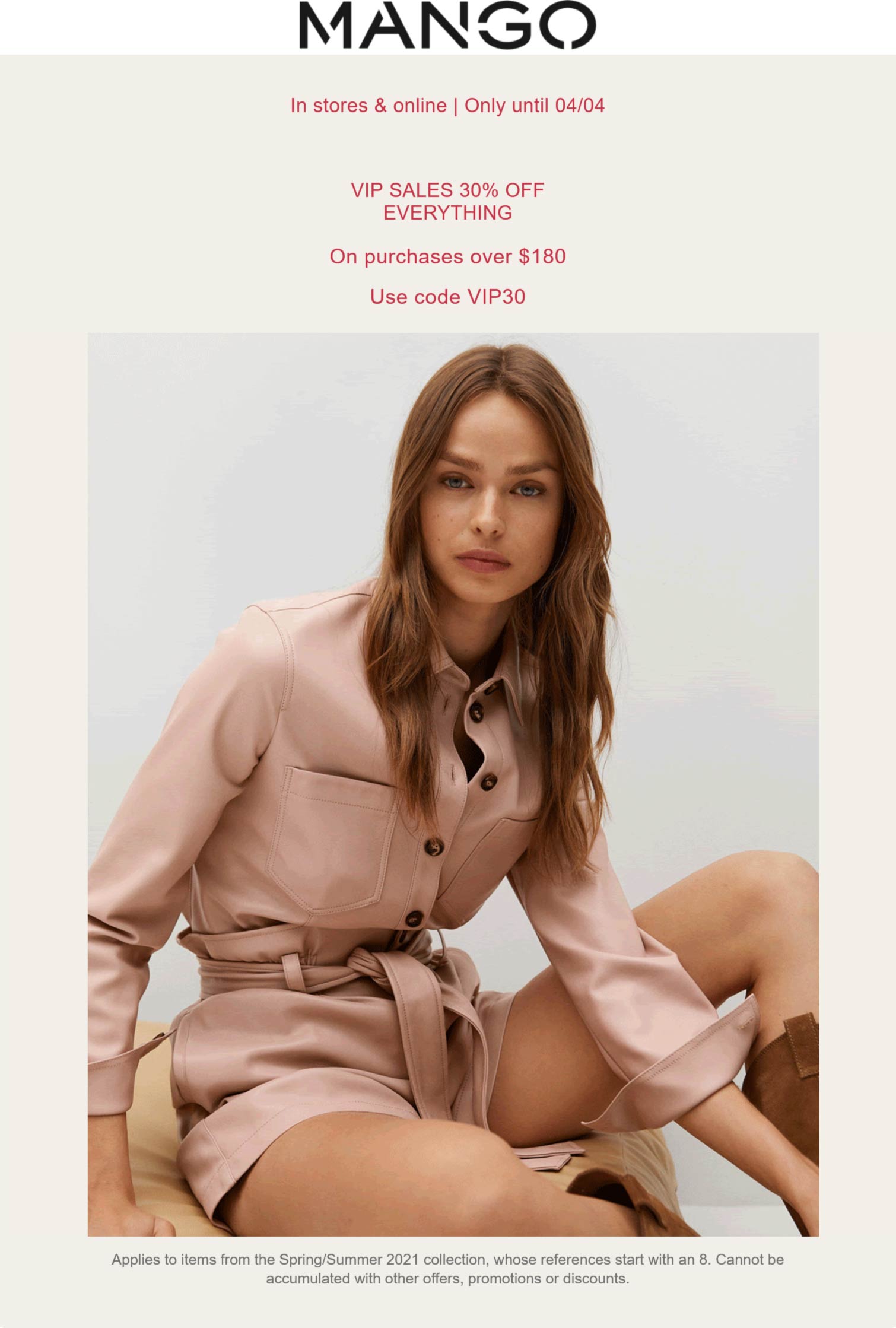 MANGO stores Coupon  30% off $180 today at MANGO, or online via promo code VIP30 #mango 