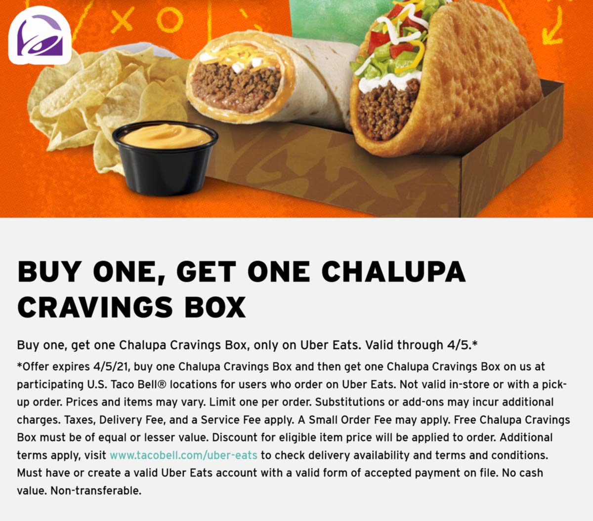 Second chalupa cravings box free via delivery at Taco Bell tacobell