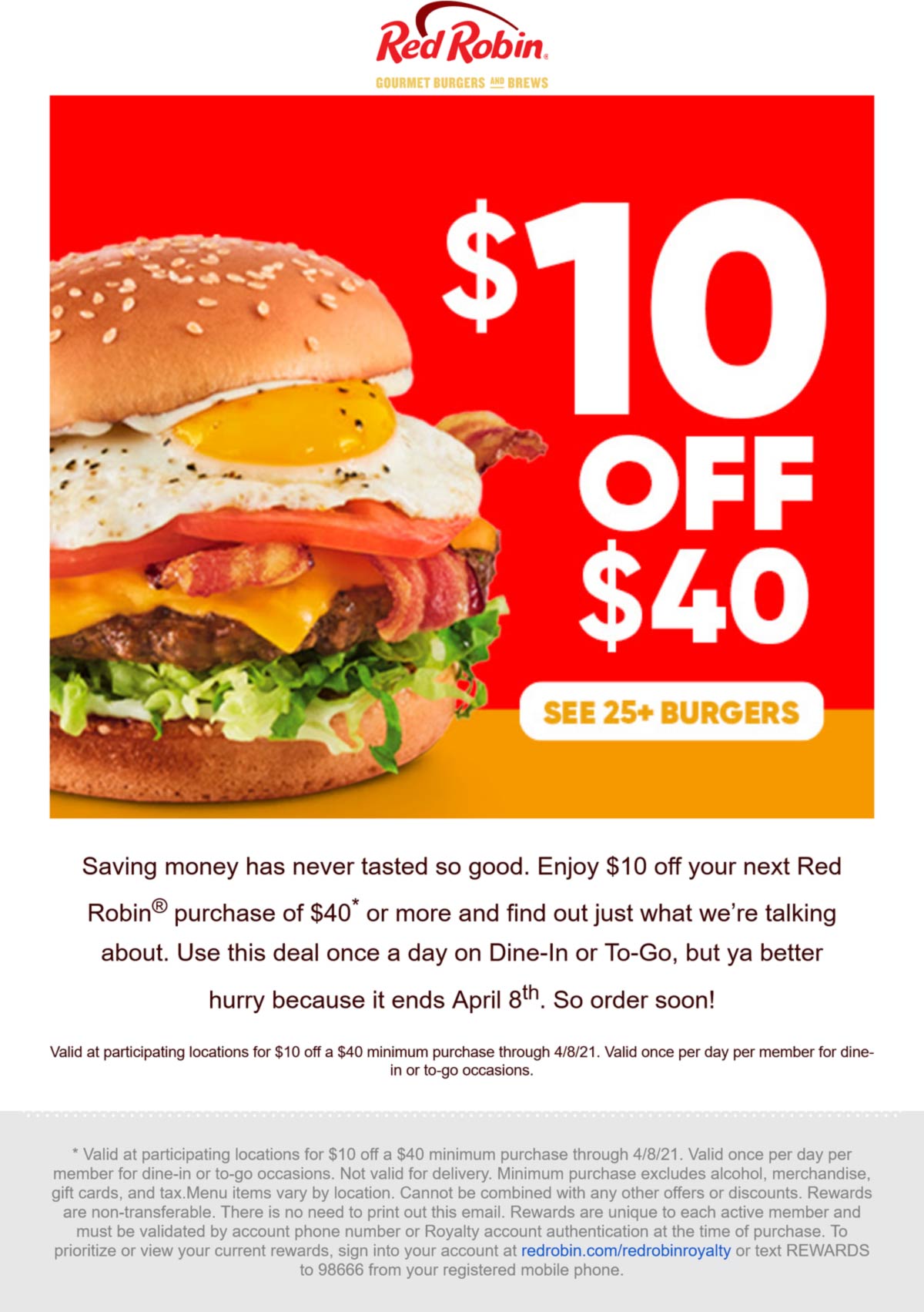 April 2022 10 Off 40 At Red Robin Restaurants redrobin Coupon April 2022 10 Off 40 At Red Robin Restaurants redrobin Coupon