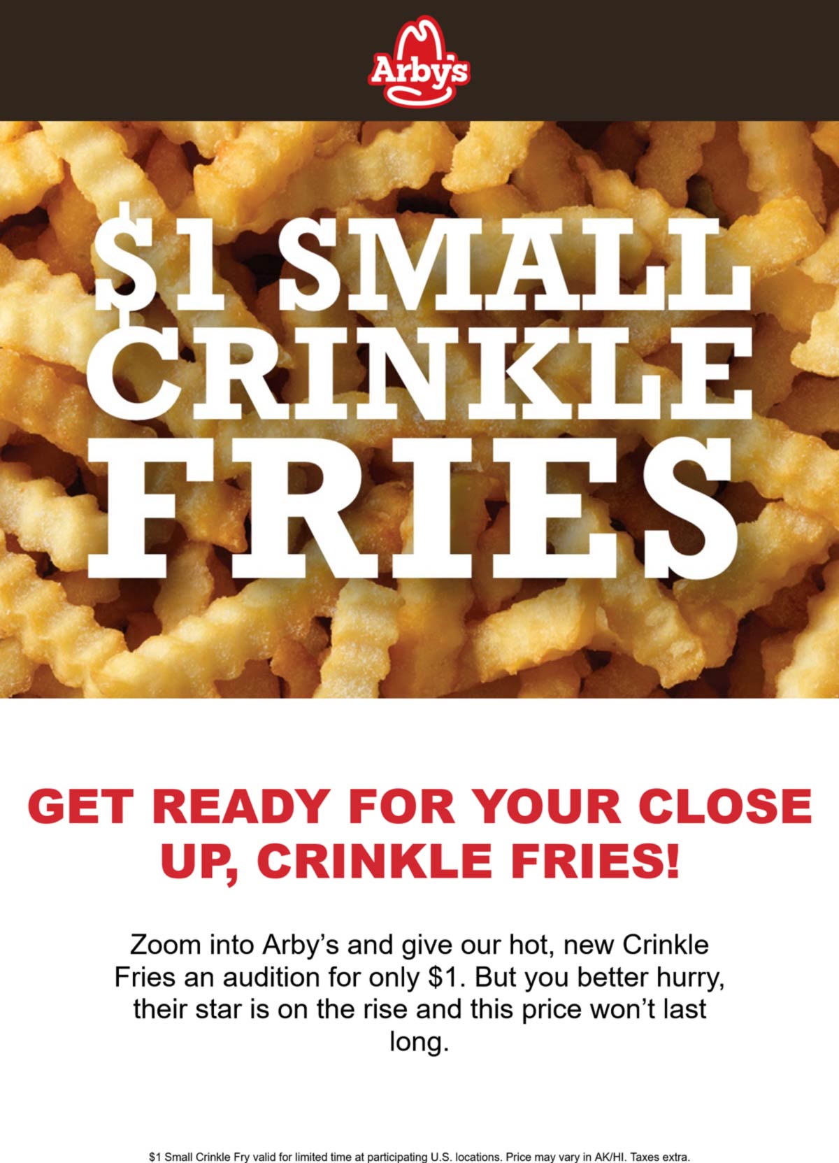 Arbys restaurants Coupon  $1 crinkle cut fries at Arbys restaurants #arbys 