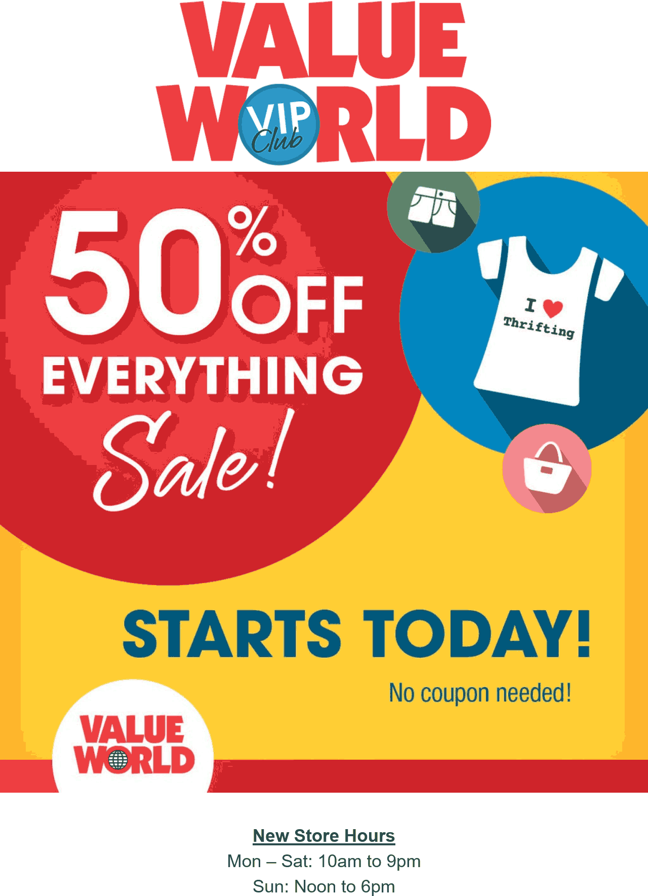 Value World stores Coupon  50% off everything at Value World #valueworld 