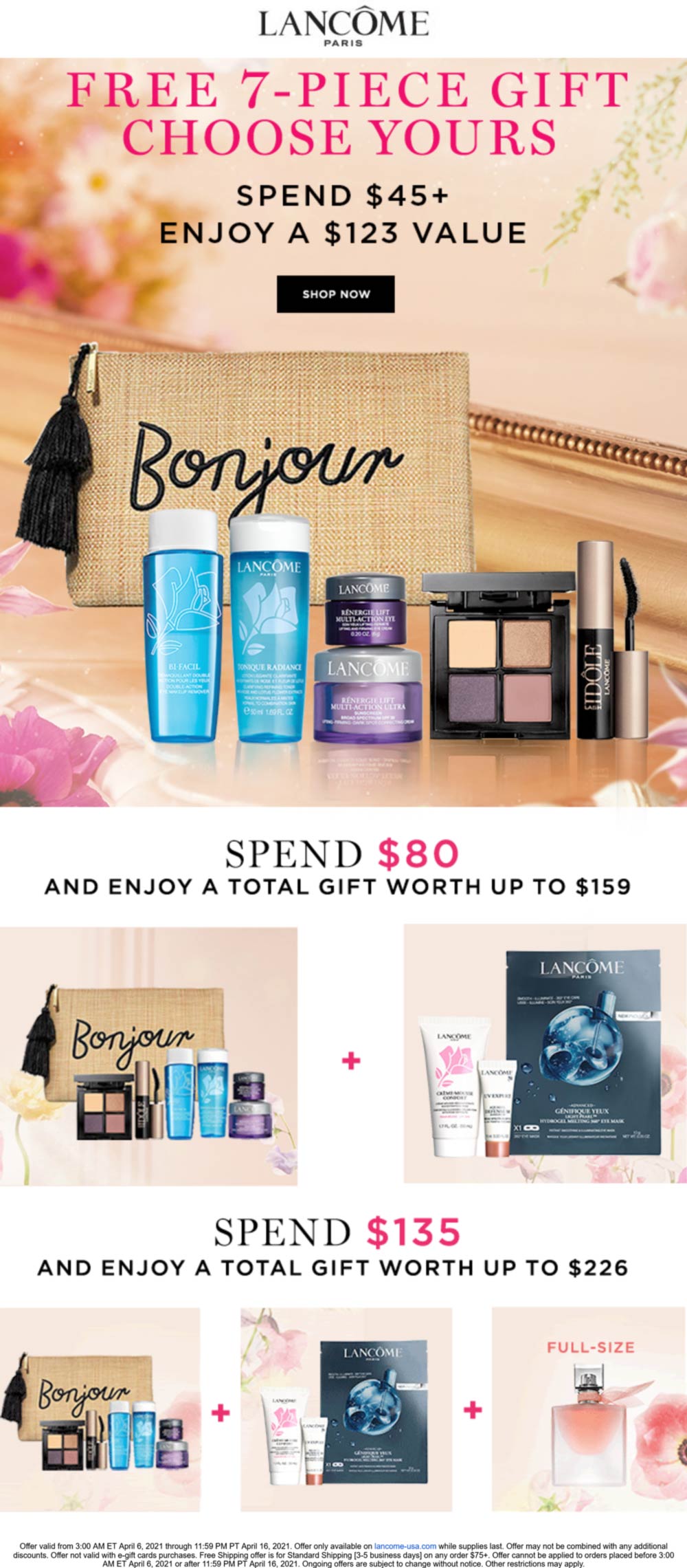 Lancome stores Coupon  7pc $123 set free with $45 spent & more online at Lancome #lancome 