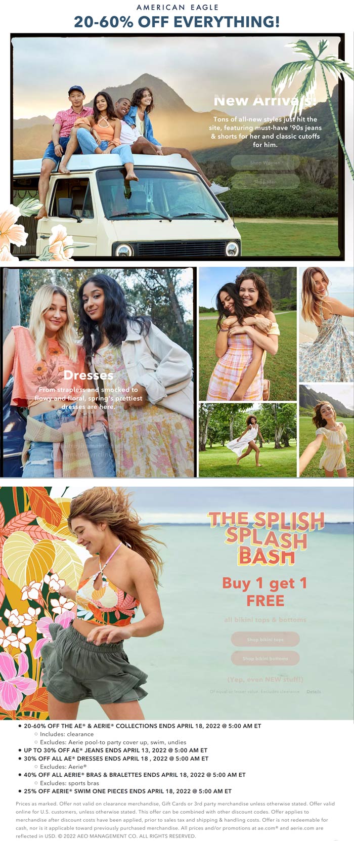 American Eagle stores Coupon  20-60% off everything & second bikini top or bottom free at American Eagle, ditto online #americaneagle 