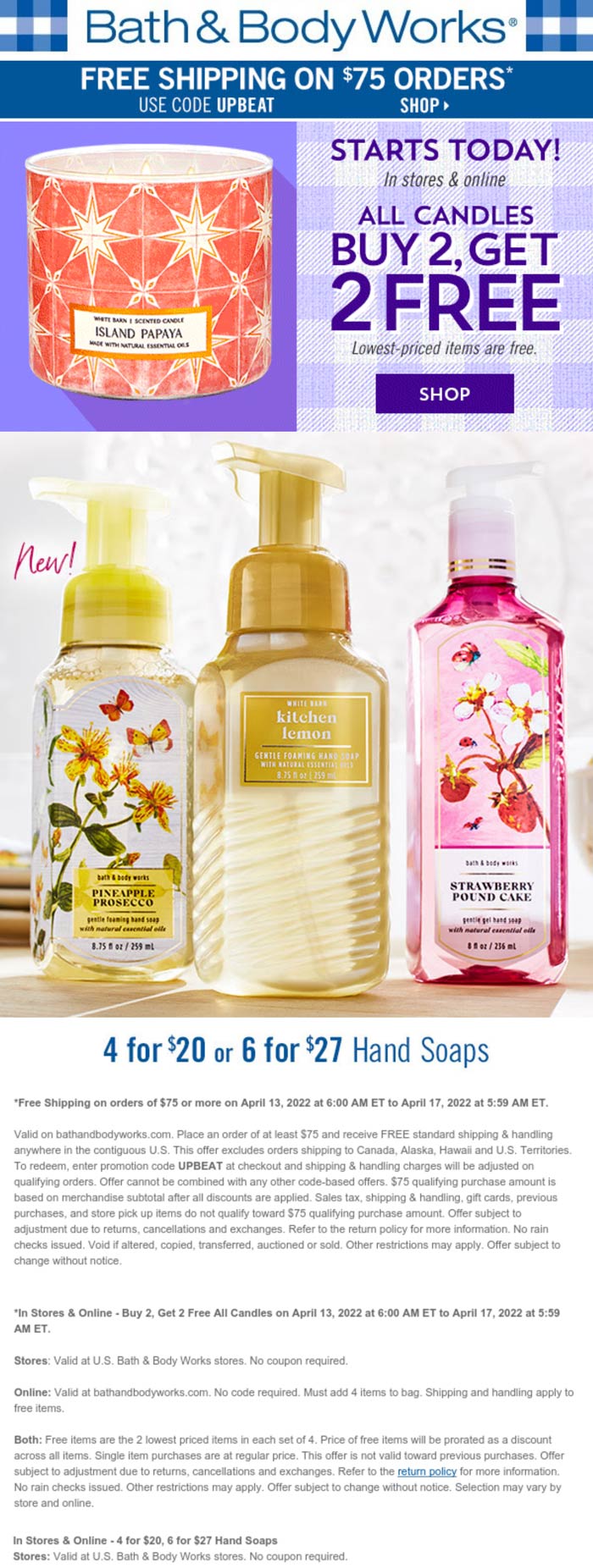 Bath & Body Works stores Coupon  4-for-2 on candles & more at Bath & Body Works, ditto online #bathbodyworks 