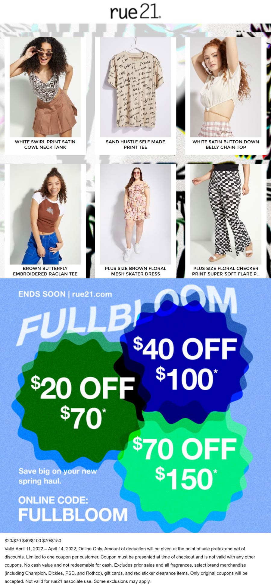 rue21 stores Coupon  $20-$70 off $70 online at rue21 via promo code FULLBLOOM #rue21 