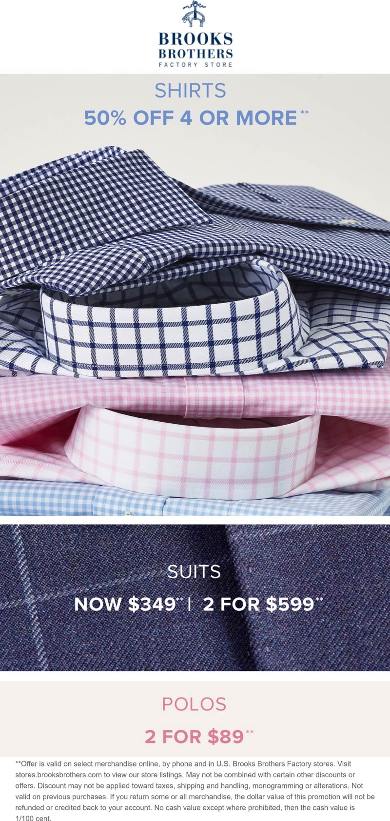 Brooks Brothers Factory stores Coupon  50% off 4+ shirts & more at Brooks Brothers Factory Store #brooksbrothersfactory 