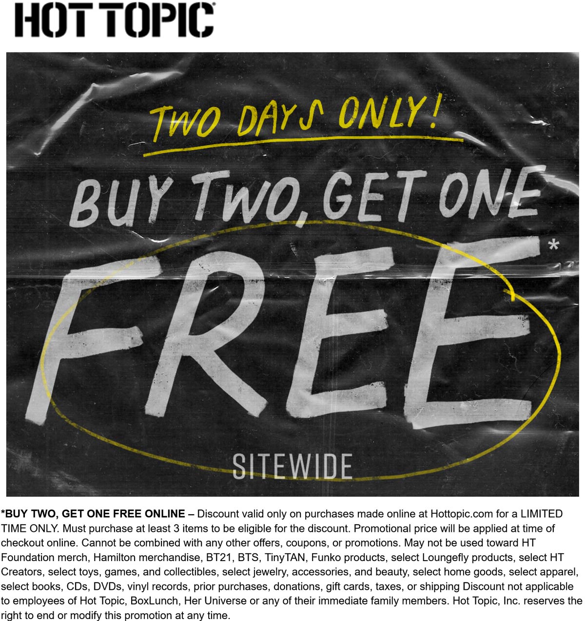 Hot Topic stores Coupon  3rd item free online at Hot Topic #hottopic 