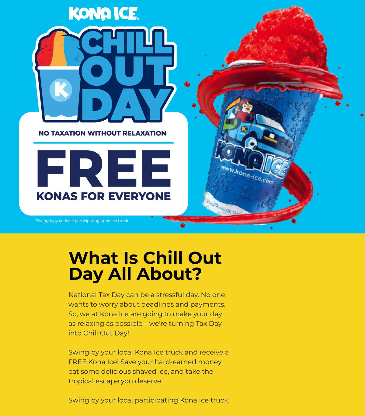 Kona Ice stores Coupon  Chill out Monday with free Kona Ice #konaice 