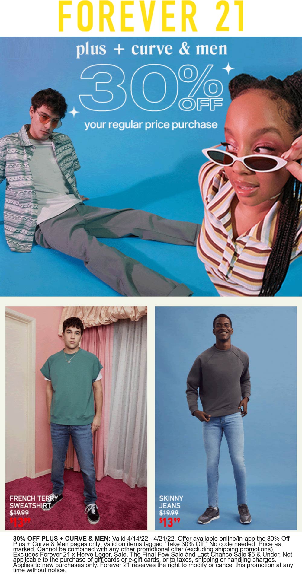 Forever 21 stores Coupon  30% off men & plus sizes online at Forever 21 #forever21 