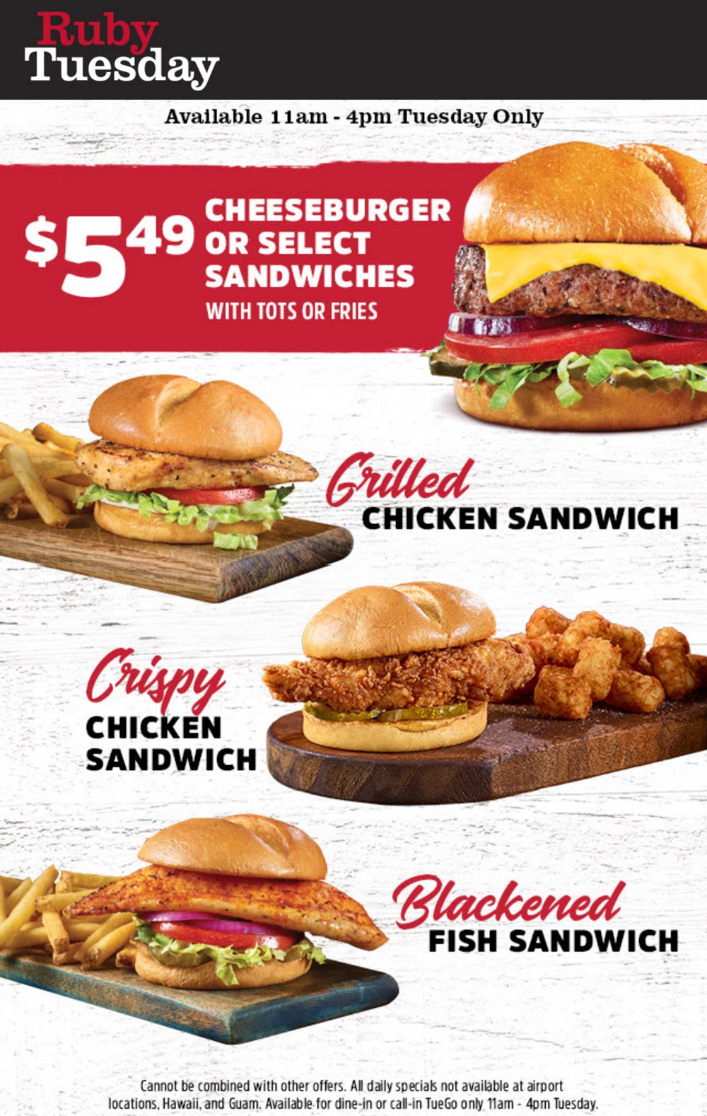 Ruby Tuesday restaurants Coupon  Fish, chicken or cheeseburger + fries = $5.49 today at Ruby Tuesday #rubytuesday 
