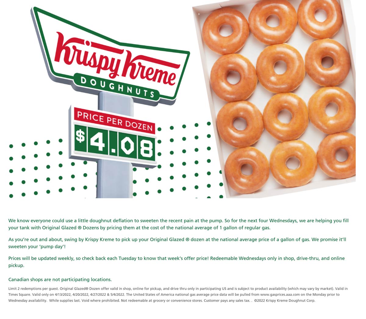 Krispy Kreme restaurants Coupon  $4.08 dozen doughnuts today at Krispy Kreme #krispykreme 
