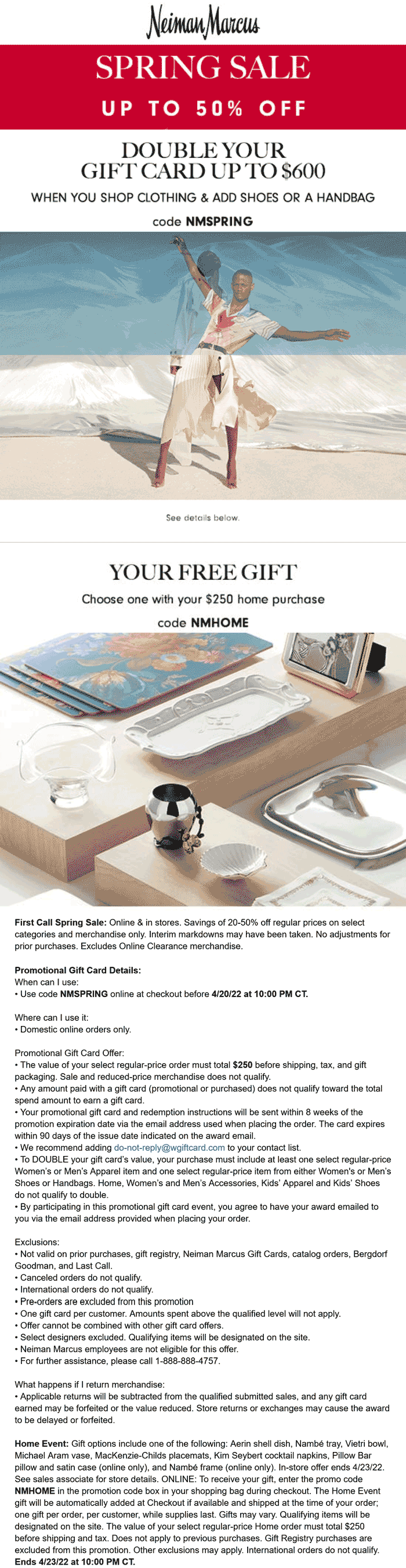 Neiman Marcus stores Coupon  Free gift on $250 home & more at Neiman Marcus, or online via promo code NMHOME #neimanmarcus 