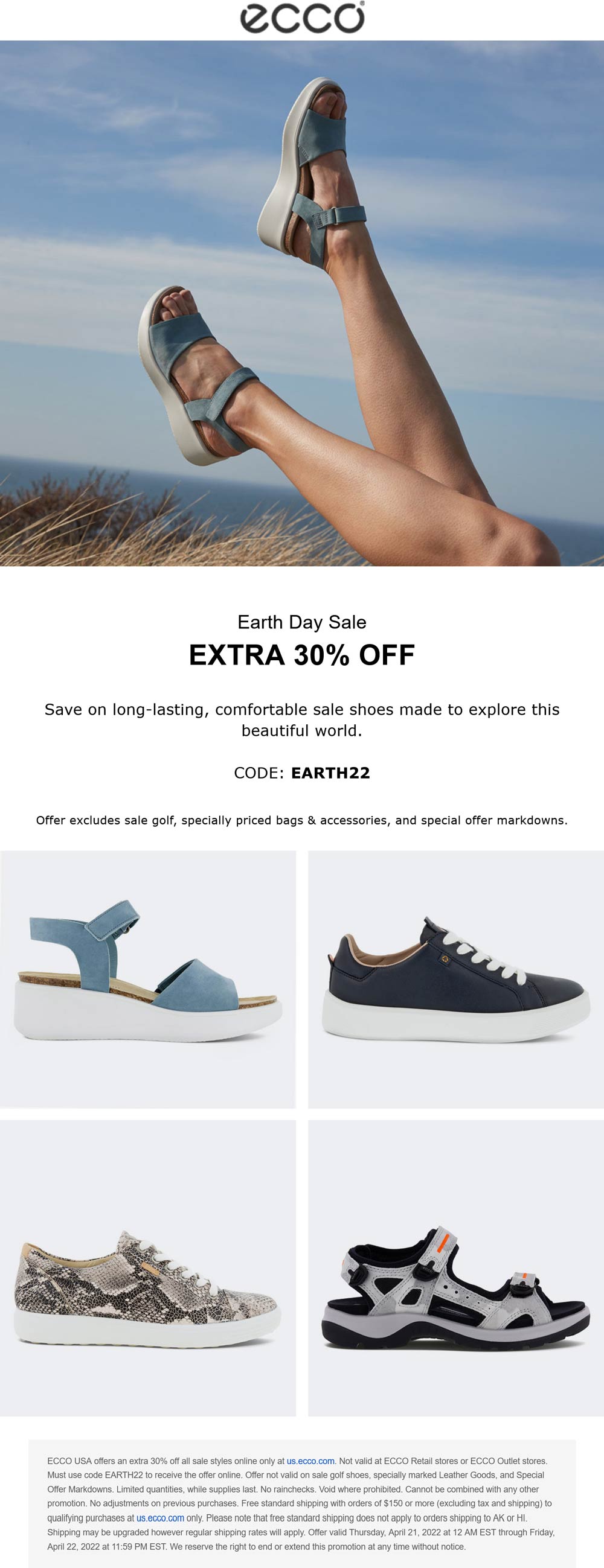ECCO stores Coupon  Extra 30% off sale styles online at ECCO via promo code EARTH22 #ecco 