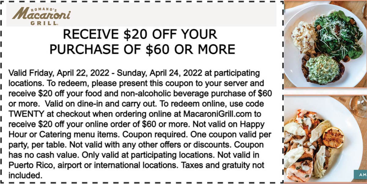 Macaroni Grill coupons & promo code for [December 2022]