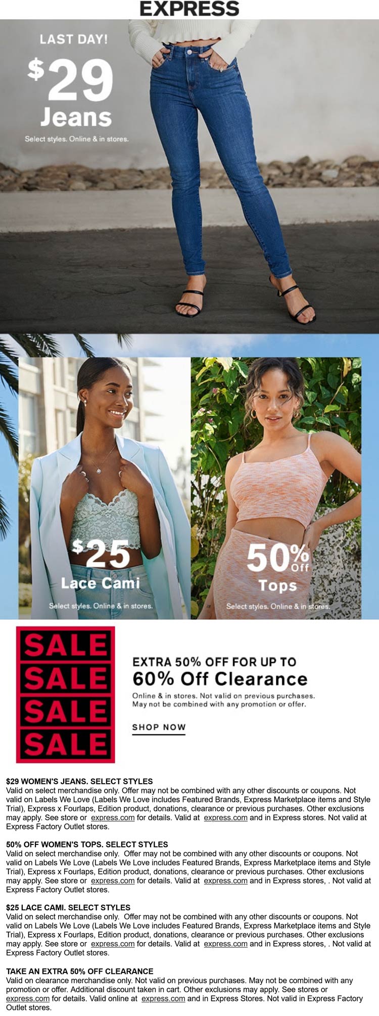 Express stores Coupon  50% off tops & more today at Express, ditto online #express 
