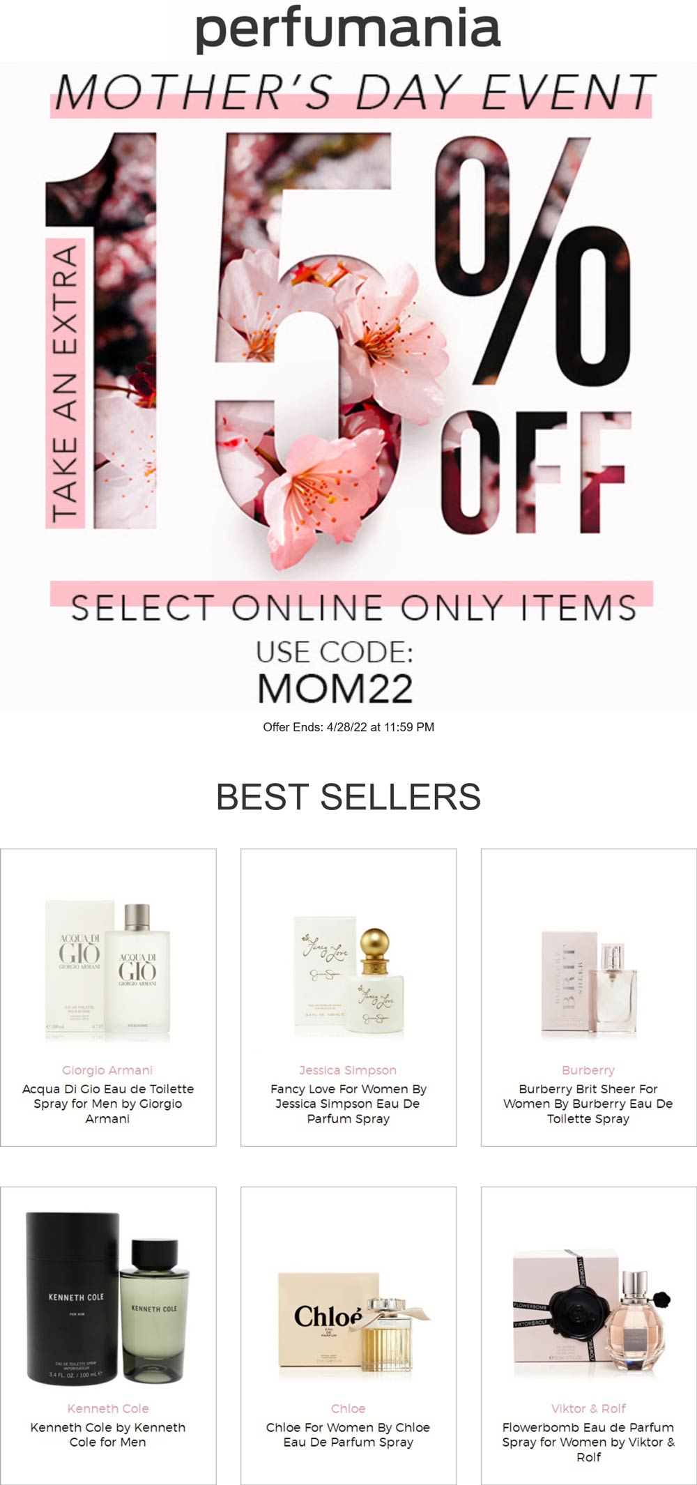 Perfumania stores Coupon  15% off mothers day items online at Perfumania via promo code MOM22 #perfumania 