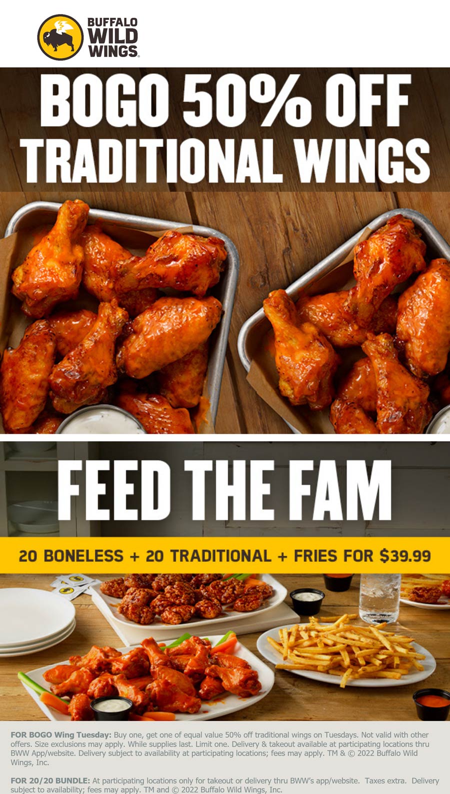 Buffalo Wild Wings restaurants Coupon  Second order of chicken wings 50% off today at Buffalo Wild Wings #buffalowildwings 
