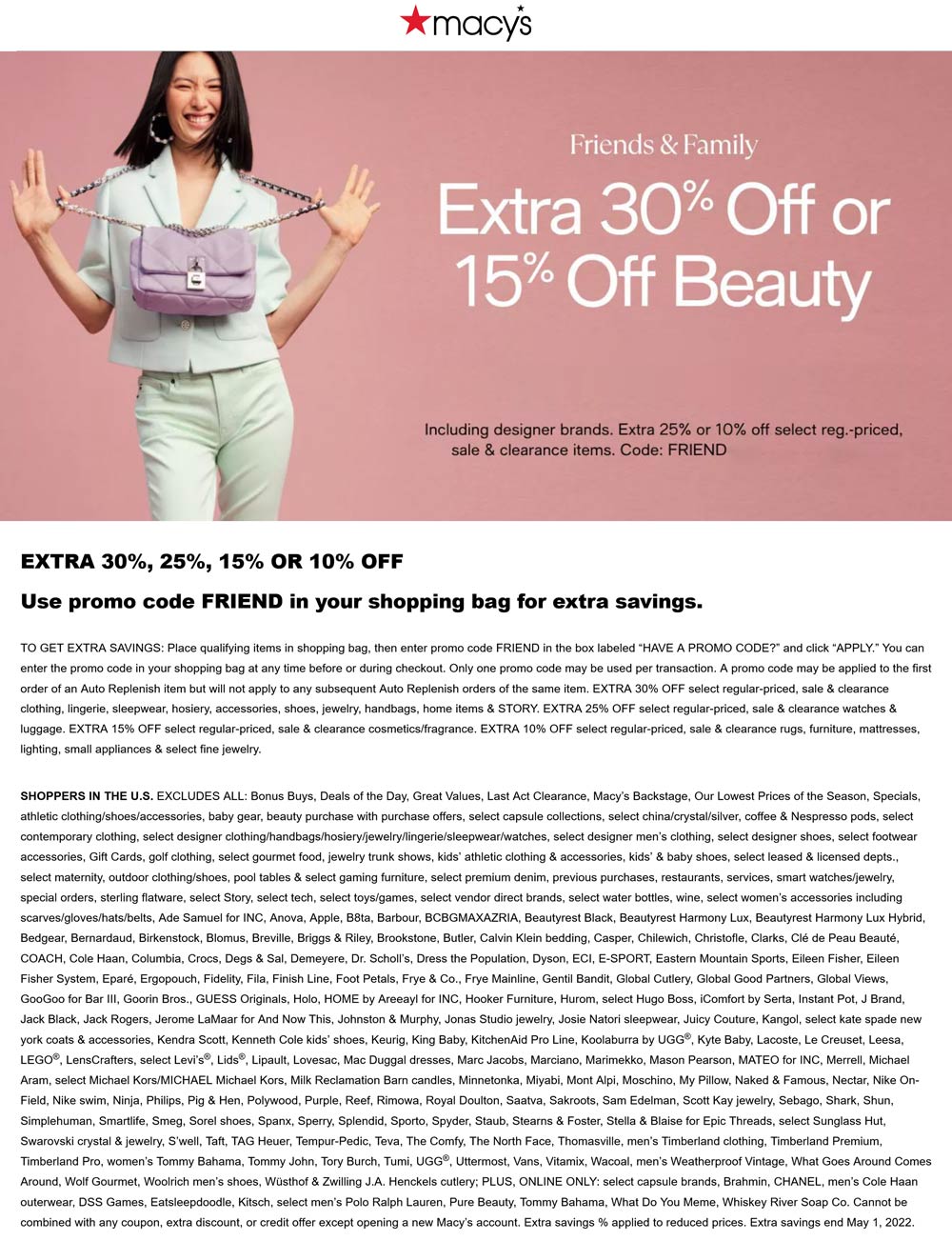 Macys stores Coupon  Extra 10-30% off at Macys, or online via promo code FRIEND #macys 