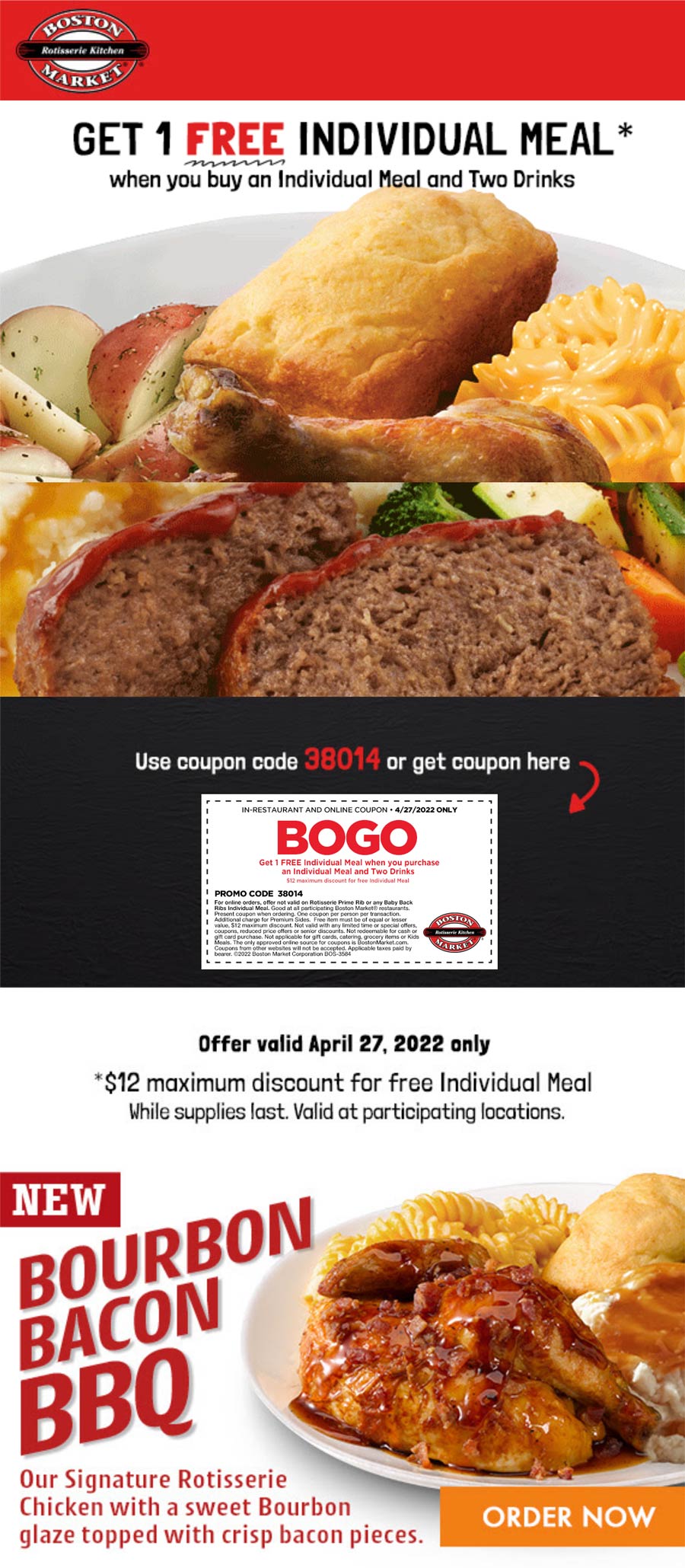 Boston Market coupons & promo code for [November 2022]