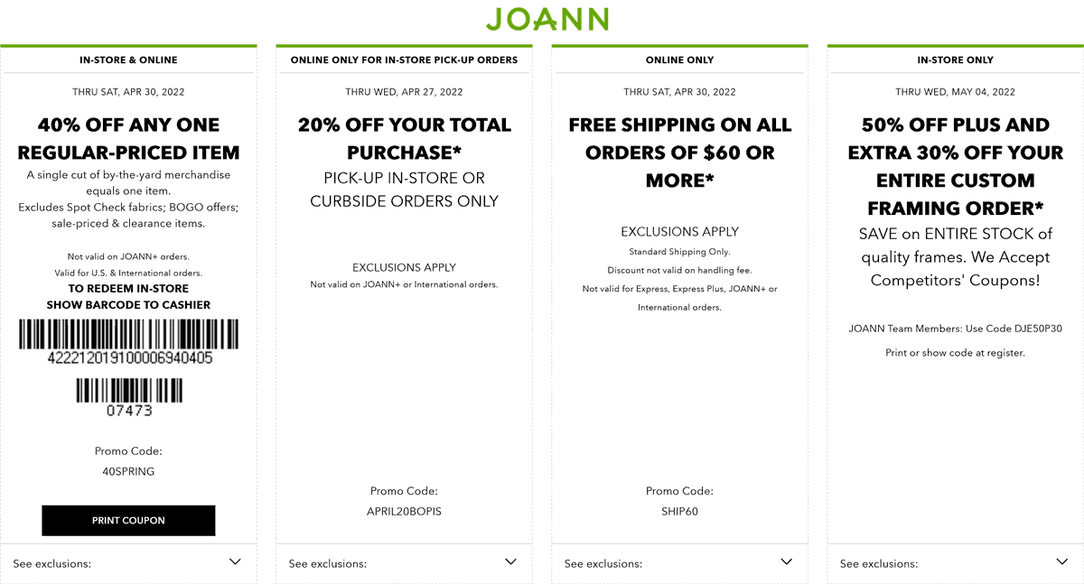 Joann stores Coupon  40% off a single item & more at Joann, or online via promo code 40SPRING #joann 