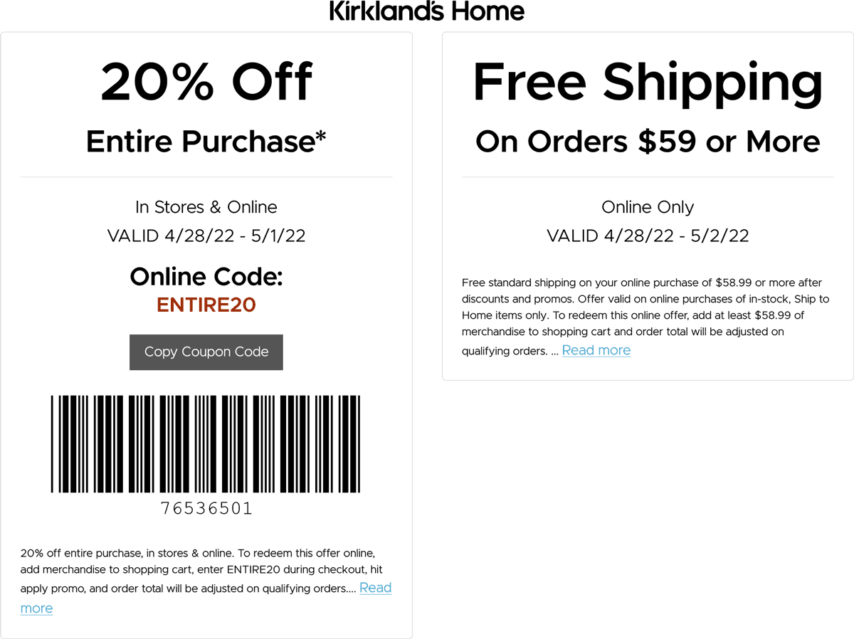 Kirklands stores Coupon  20% off at Kirklands, or online via promo code ENTIRE20 #kirklands 
