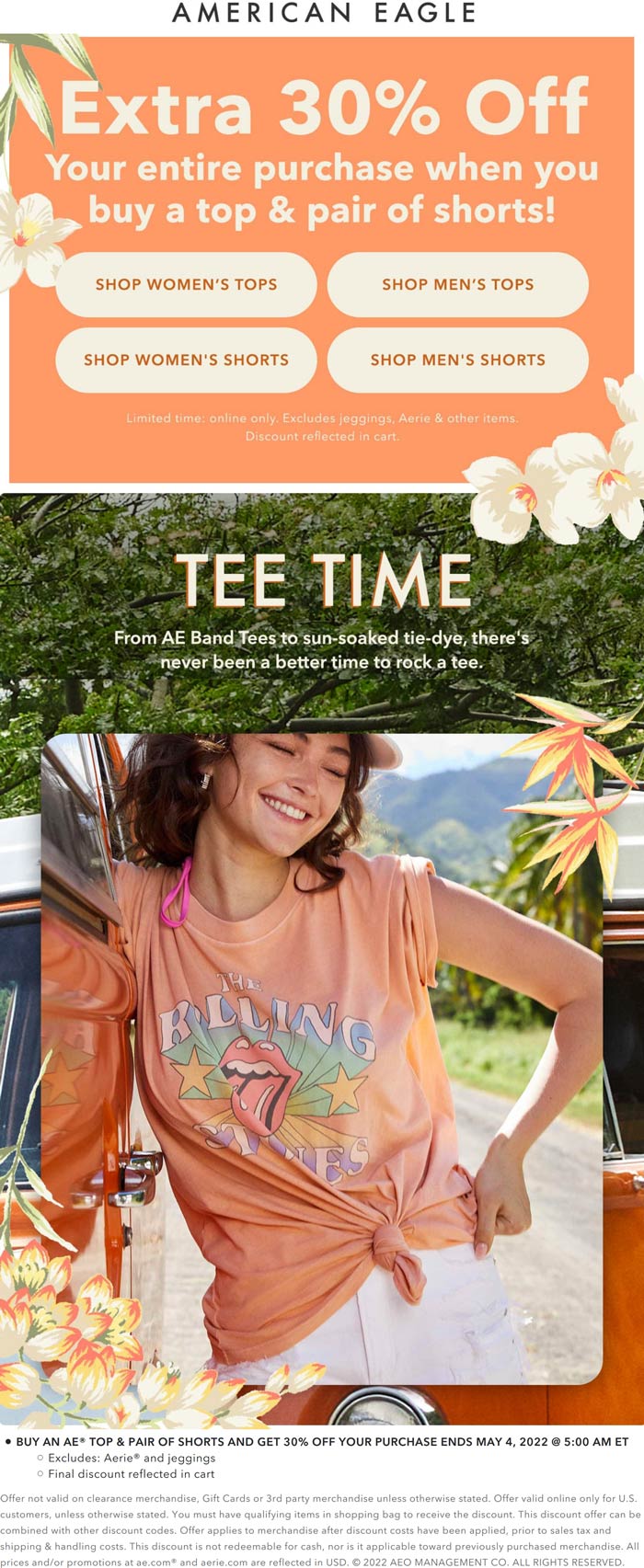 American Eagle stores Coupon  30% off everything with your top & shorts online at American Eagle #americaneagle 