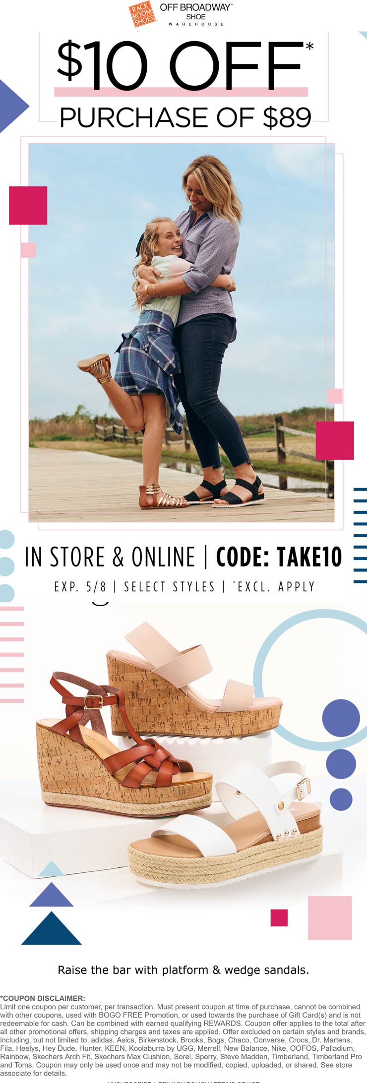 Rack Room Shoes stores Coupon  $10 off $89 at Rack Room Shoes & Off Broadway Shoe Warehouse, or online via promo code TAKE10 #rackroomshoes 
