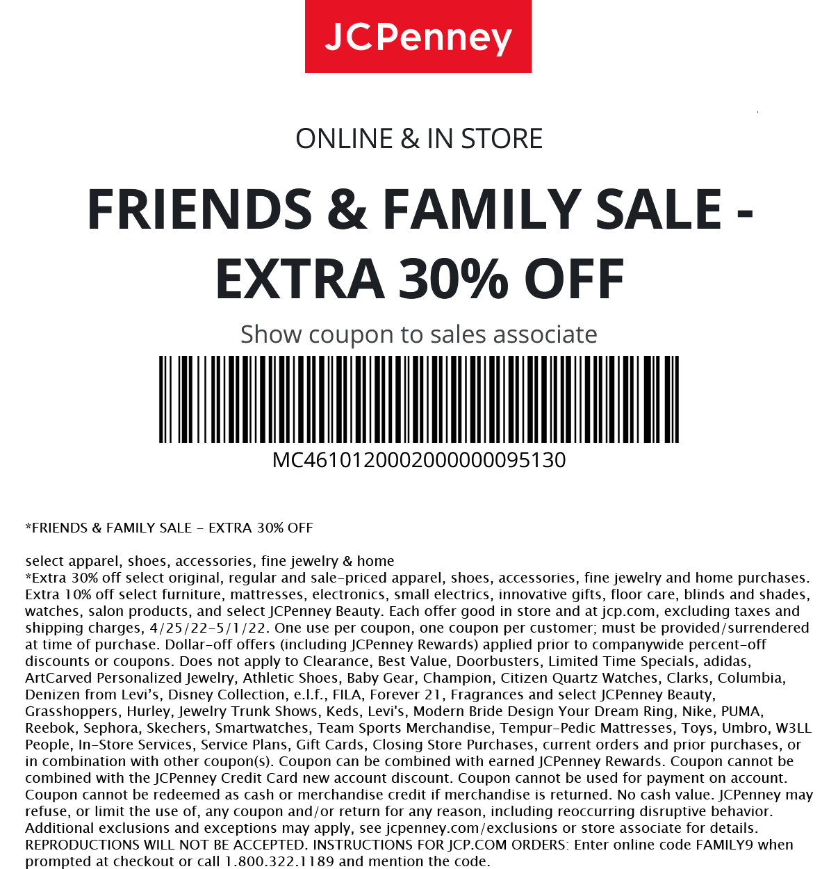 JCPenney stores Coupon  Extra 30% off at JCPenney, or online via promo code FAMILY9 #jcpenney 
