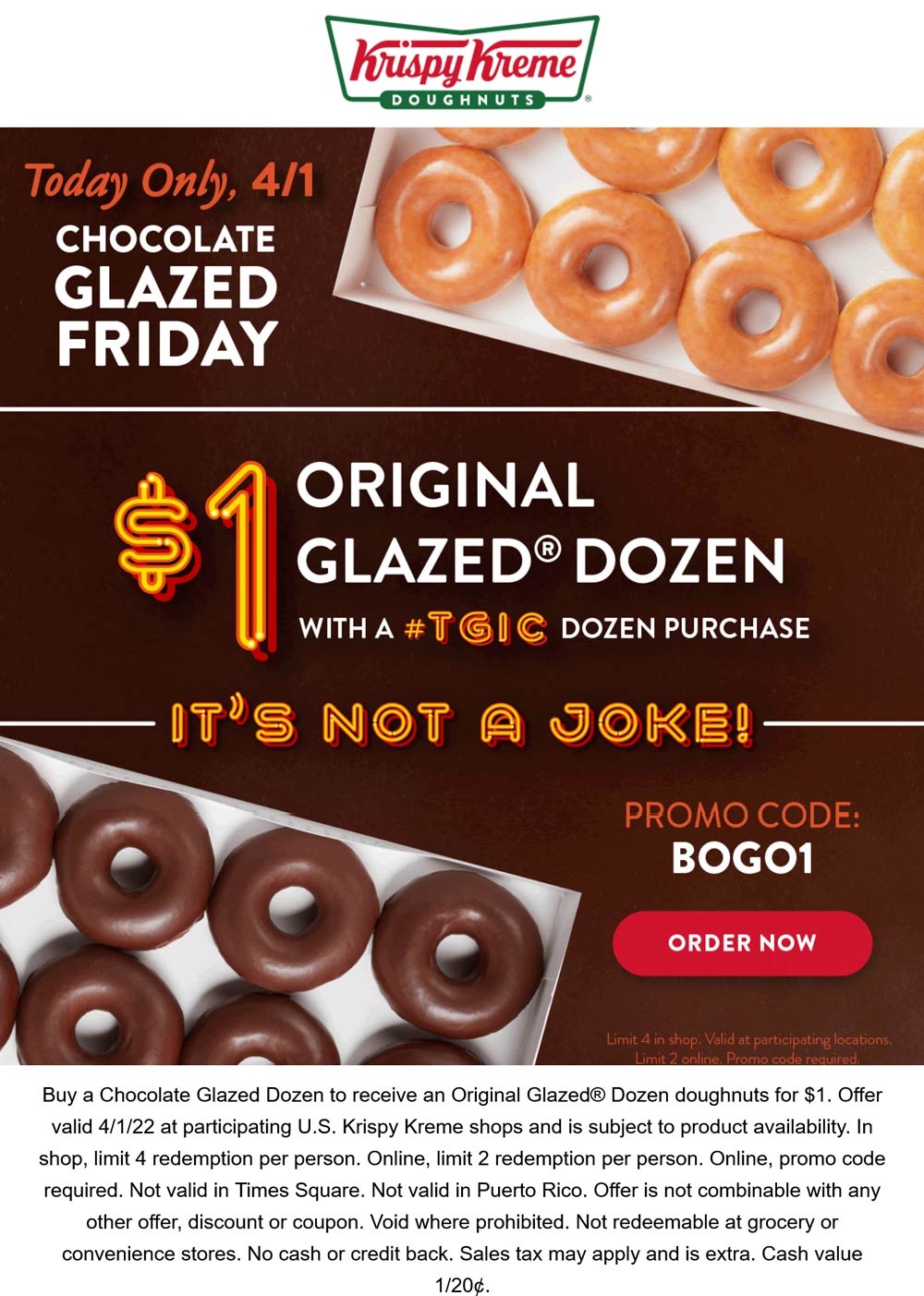 Krispy Kreme restaurants Coupon  Second dozen doughnuts for $1 today at Krispy Kreme #krispykreme 