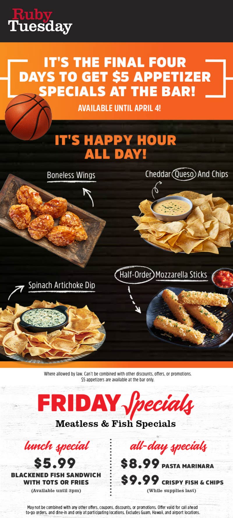 Ruby Tuesday restaurants Coupon  $5 appetizers at the bar at Ruby Tuesday restaurants #rubytuesday 