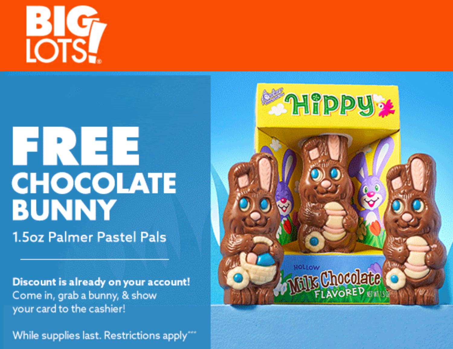 Big Lots stores Coupon  Free chocolate bunny today at Big Lots #biglots 