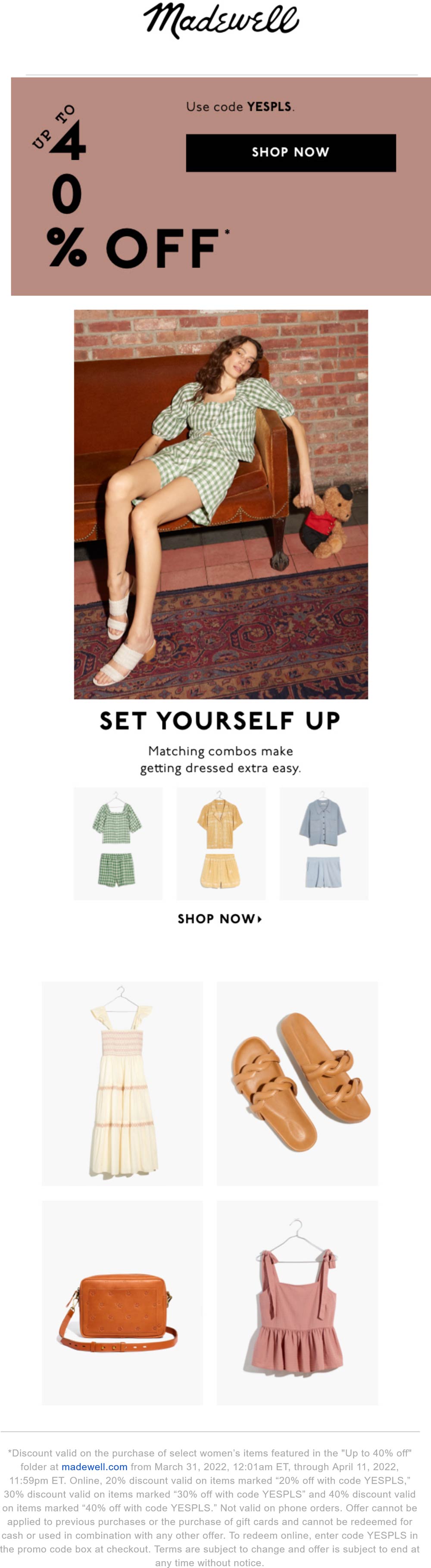 Madewell stores Coupon  20-40% off at Madewell via promo code YESPLS #madewell 