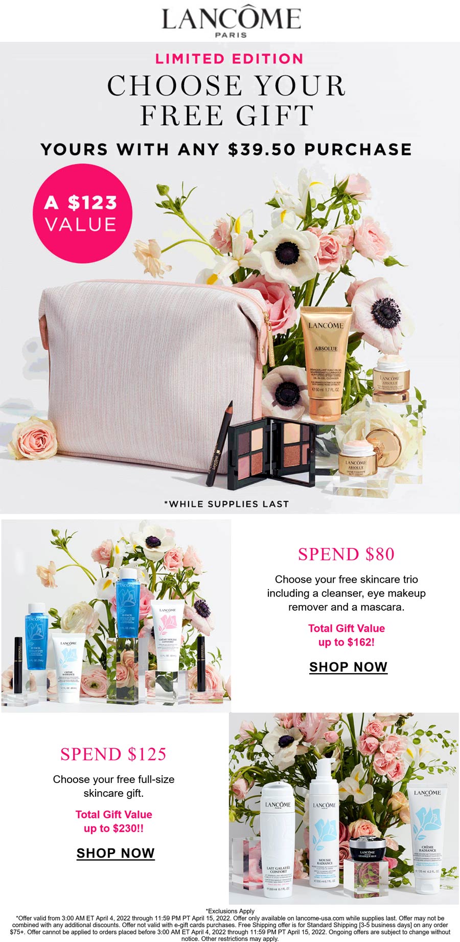 Lancome stores Coupon  Free $123-$230 in gifts on $40+ spent at Lancome cosmetics #lancome 