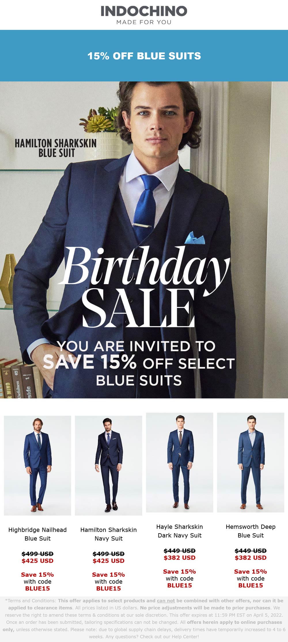 Indochino stores Coupon  15% off blue suits at Indochino via promo code BLUE15 #indochino 